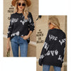 Women Round Neck Knitted Sweater Letters Jacquard Pullover Sweater, Size: L(Red)