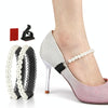 1pair Pearl Lace Shoelace High Heel Anti-Drop Tie Slipper Fixing Strap(Straight Black+Clip)
