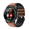E400 1.39 inch HD Round Screen Leather Strap Smart Watch Supports ECG Monitoring/Non-invasive Blood Sugar(Brown)
