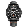 Ochstin 6045A Multifunctional Quartz Luminous Genuine Leather Men Watch(Black+Black)