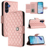 For Samsung Galaxy A26 5G Rhombic Texture Flip Leather Phone Case with Lanyard(Coral Pink)