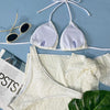 Summer Sexy Halter Bikini Three-piece Suit Solid Lace-up Swimsuit with Breasts Pad, Size: L(Light Blue)