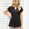 Women V-Neck Button Hollow Loose Short Sleeve T-Shirt Blouse, Size: M(Black)