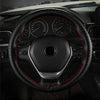 38cm Four-season Embossed Hand-sewn Cowhide Steering Wheel Cover(Black+Black Line)