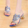 Fashion Thick Heel Rhinestone Fish Mouth Slippers, Size:35(Navy Blue)