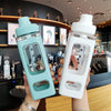 Square Plastic Water Cup with Straw Outdoor Sports Large-Capacity Portable Kettles, Colour: 700ml (White)