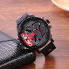 CAGARNY 6820 Men Dual Movement Red Face Leather Strap Quartz Watch(Black)