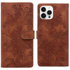 For iPhone 14 Pro Lace Floral Embossed Magnetic Buckle Leather Phone Case(Brown)