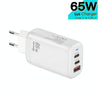 TE-65W GaN PD65W Dual USB-C+USB-A Laptop / Tablet AdapterEU Plug(White)