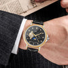 YAZOLE 379 Leather Band Large Dial Tourbillon Mechanical Watch(Black+Black)
