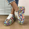Outdoor Thick Bottom Lacing Sneakers Cartoon Graffiti Printed Couple Casual Shoes, Size: 40(Purple)