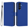 For Samsung Galaxy A26 5G Skin Feel Solid Color Leather Phone Case with Lanyard(Dark Blue)