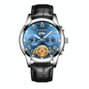 FNGEEN 4001 Men Watch Multi-Function Quartz Watch, Colour: Black Leather White Steel Blue Surface