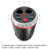 Cup Holder Car Charger Dual Cigarette Lighter 4USB Ports Charger Car MP3 Player (Blue)