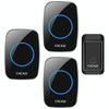 Wireless Doorbell Kit, 3 Receivers, 120m Range, Battery-Free Push Button (Black, EU Plug)