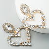 1 Pair Heart Shaped Alloy Retro Earrings With Colored Rhinestone Flashing Full Rhinestone Earrings(White)