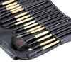 24 PCS Horse Hair Wooden Handle Cosmetic Brush Set with Black Leather Bag