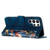 For Samsung Galaxy S25 Ultra 5G Floral Pattern Leather Phone Case with Lanyard(Dark Blue)