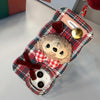 For iPhone 15 Plus Plaid 3D Plush Doll Silicone Phone Case(Bear)