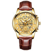FNGEEN 4088 Men Hollow Quartz Watch Student Waterproof Luminous Watch(Brown Leather Full Golden Surface)