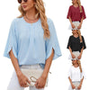 Summer Women Loose Chiffon Blouse Tops Round Neck 5 Points Sleeve Short Sleeve, Size: XXL(Wine Red)
