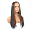 Women Medium Haircut Bleaching And Dyeing Long Straight Wigs(Black Brown)
