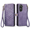 For ASUS Zenfone 9 Geometric Zipper Wallet Side Buckle Leather Phone Case(Purple)