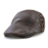12968 Perforated Strap Design Outdoor All-Match PU Leather Peaked Cap Berets, Size:One Size(Dark Coffee)
