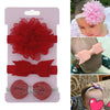 3 in 1Children Bow Flower Headband Hair Band Hair Ring Read Tiara(Red)