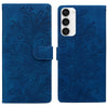 For Samsung Galaxy S23+ 5G Lace Floral Embossed Magnetic Buckle PU Phone Case With Wrist Strap(Blue)