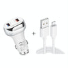 YSY-312 2 in 1 18W Portable QC3.0 Dual USB Car Charger + 1m 3A USB to 8 Pin Data Cable Set(White)