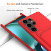 For Samsung Galaxy S25 Ultra 5G Integrated Card Bag Solid Color Liquid Silicone Phone Case with Lanyard(Red)