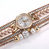 Duoya D249 Woven Twisted Pearls Round Analog Quartz Wrist Bracelet Watch for Ladies(Beige)