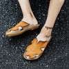 Summer Men Leather Slippers Casual Large Size Flat Beach Shoes, Size: 47(Red Brown)