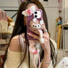 For iPhone 12 Lovely 3D Bear Plush Silicone Phone Case with Lanyard(Rose Red)