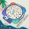 Magnetic Fishing Toy Children Educational Multifunctional Music Rotating Fishing Plate, Colour: Blue Charging Style+45 Fish 4 Rods