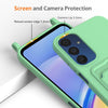 For Samsung Galaxy M14 4G Integrated Card Bag Solid Color Liquid Silicone Phone Case with Lanyard(Green)