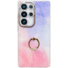 For Samsung Galaxy S24 Ultra 5G Electroplated Marble Texture Ring Holder Phone Case(Purple Pink S14)