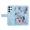 For Samsung Galaxy S22 Ultra 5G Floral Pattern Leather Phone Case with Lanyard(Light Blue)