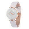 Gem Cut Geometry Crystal Leather Quartz Wristwatch Fashion Watch for Ladies(WHITE)