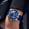 OLEVS 6650 Men Luminous Waterproof Silicone Strap Mechanical Watch(Blue + Gold)
