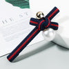 Pearl Hairpin Striped Fabric Pearl Duckbill Clip Bow Side Clip(Black)