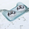 Blue Double Pet Bowl - Stainless Steel, Leakproof, Cat & Dog