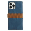 For iPhone 14 Pro Grid Stitching Leather Phone Case with Lanyard(Blue)