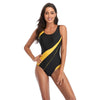 Women Comfortable Triangle One-Piece Swimsuit With Chest Pad, Size: S(Black+Yellow)