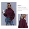 Ladies Loose Off Shoulder Ripped Long-Sleeved Turtleneck Autumn Knitted Sweater, Size:M(Wine Red)