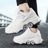 Deformable Four-wheel Retractable Double-row Dual-purpose Roller Skates, Size: 36(DF09 White Black)