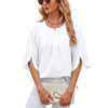 Summer Women Loose Chiffon Blouse Tops Round Neck 5 Points Sleeve Short Sleeve, Size: XXL(White)