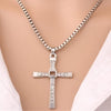 Crystal Jesus Cross Pendant Necklace for Men Gift Jewelry(Silver)
