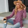 Autumn And Winter Round Neck Button Split Loose Long-Sleeved T-Shirt Top, Size: XXL(Purple Red)